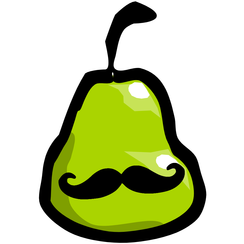 A drawing of a pear with a mustache